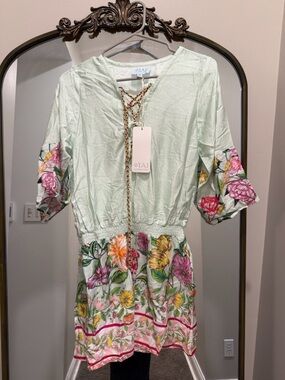 TAJ by Sabrina Crippa Mint Floral Tie-Front Dress small